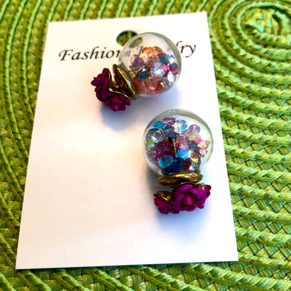 Jewelry - 🟡CLEARANCE🟡 GLASS BALL ROSE STUD EARRINGS NEW